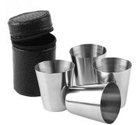 Vasos de chupito de acero inoxidable para beber de metal, soporte de cuero para whisky, tequila, licor, gran regalo de bar, 4 piezas/juego, bonito y atractivo