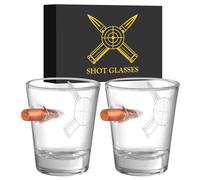 Vasos de chupito de cristal personalizables, 60 ml, con base pesada, juego de 2 con caja de regalo, para chupitos de alcohol, vodka, expreso, tequila y postres, vasos de chupito duraderos y