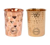 Vasos de cobre puro para beber - Salud ayurvédica - Juego de 2 vasos de cobre puro - 300 ml (10 onzas líquidas) (diamante y martillado)