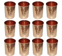 Vasos de cobre Vasos de agua martillados para la vajilla curativa Conjunto de productos ayurvédicos de 12 Capacidad 350 Ml
