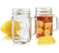 Vasos de cristal de 500 ml, 2 unidades, con tapa, vintage, vasos de té de burbujas, vaso con asa ancha, reutilizables, almacenamiento para batidos, cereales, avenas, postres, café, yogur, en cocinas,