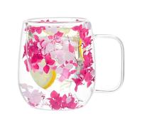 Vasos de de doble pared con flores secas | Tazas de café de vidrio transparente, taza de aislamiento térmico de doble capa con asa de 250 ml para jugo, bebidas, agua
