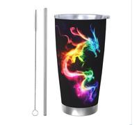 Vasos de dragón arcoíris de 20 oz de acero inoxidable con pajita, juego de dos piezas para adultos, mujeres y hombres, taza de café de viaje para oficina, cumpleaños, aniversarios, bodas y fiestas.