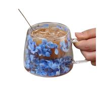 Vasos de flores, flores en el interior, taza de café de cristal, 200 ml, tazas de café de primavera, vasos de flores secas con asa, vasos creativos con aislamiento de doble pared para