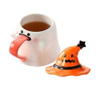 Vasos de Halloween para niños, jarra de cerveza para la casa, taza de leche fantasma 450 ml con tapa cerámica para salón, estudio, veladas, películas, café caliente