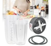 Vasos de licuadora y piezas de repuesto para cuchilla, Nutri Bullet de 32 onzas y 24 onzas y cuchilla extractora vienen con 2 juntas de goma, apto para sistema de licuadora/mezclador de alta velocidad
