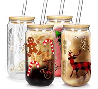 Vasos de Navidad - Tazas de Café de 18 Onzas, Vaso de Cerveza Con Tapa y Popote, Árbol Navideño Colorido, Vaso de Alce, Vasos de Vidrio, Tarro de Galletas, Decoración del Hogar