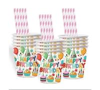 Vasos de papel de cumpleaños con diseño de pastel - paquete de 10