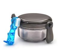 Vasos de prótesis a prueba de fugas para remojar dentaduras postizas, estuche de baño de retención de viaje con cepillo para alineador, dentadura postiza, protector bucal, negro transparente