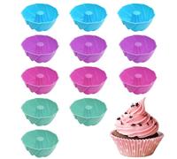 Vasos de silicona para hornear cupcakes, forro de silicona | 12 moldes reutilizables para cupcakes no pegajosos | moldes en espiral de 3,07 pulgadas, envoltura de vasos de postre multicolor, proceso