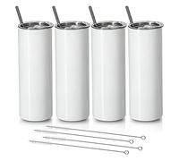 Vasos de sublimación 20 delgados rectos, de acero inoxidable, con tapa y popote, paquete de 4