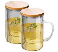 Vasos de té con colador y tapa, 2 unidades de 500 ml, tazas de café, vasos de té con asa, vasos de café, tazas de cristal de borosilicato, vasos para latte macchiato, tazas de café y capuchino