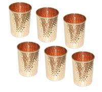 Vasos de vaso de agua martillada de cobre puro indio para la curación Conjunto de productos ayurvédicos de 6 capacidad 350 ml