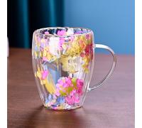 Vasos de vidrio con flores secas de temática - para café, té, leche, zumo, batidos | Tazas de vidrio estéticas para el hogar, mesa de comedor, solo a | Multiusos para bebidas, cristalería
