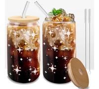 Vasos de vidrio DAMCONME con tapa y pajita (paquete de 2), bonitos vasos de vidrio, frascos de vidrio, vasos preppy para matcha, caf helado, moj