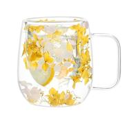 Vasos de vidrio de doble pared con aislamiento térmico de flores secas | Tazas de té aisladas de doble capa, taza de té de vidrio transparente con asa de 250 ml para jugo, bebidas, agua
