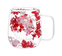Vasos de vidrio de doble pared, taza de té de vidrio de flores secas, taza de té transparente con aislamiento térmico, tazas de té aisladas de doble capa con asa de 200 ml para jugo, bebidas y agua