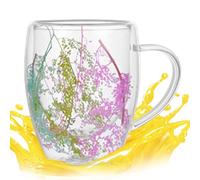 Vasos de vidrio de flores secas, taza de café aislada de doble capa con flores | Vasos de bebidas de doble pared taza de té para té, capuchino, y latte