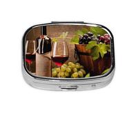 Vasos de vino con botella de vino y uvas, pastillero Meta con 2 compartimentos, organizador portátil