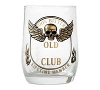 Vasos de whisky - Old Guys Club 300 ml transparente | Logotipo con calavera y relieve negro y dorado, diseño vintage duradero | Vaso de cóctel - Regalo de cumpleaños para una en el bar en Cas