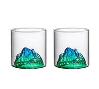 Vasos de whisky, vaso de cristal de montaña para beber, vidrio moderno para cócteles, whisky escocés, coñac, bourbon, 200mL & 300mL (7oz green, 2pcs)