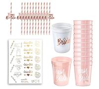 vasos despedida de soltera 12 piezas vasos para novia y amigas 473 ml reutilizables con pajitas y tatuajes temporales para fiesta de boda rosa dorado