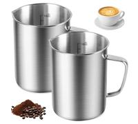 Vasos medidores de acero inoxidable de 1 l, 2 unidades, robustos con escala fina y asa, jarra de leche apta para alimentos, de acero inoxidable, para cocina, bar, cafetería, lavavajillas