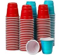 Vasos Shot 4cl Rojo Azul - Pack 100 Red Cups Reutilizables de Plástico - Vasos Chupito para Fiesta, Juegos de Beber y Beer Pong - Original Corner®