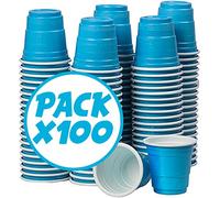 Vasos Shot 4cl Turquesa Estilo Americano - Pack 100 Red Cups Reutilizables de Plástico - Vasos Chupito para Fiesta, BBQ y Juegos de Beber - Original Corner®
