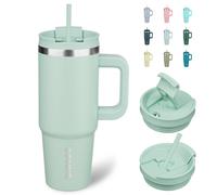 Vasos t rmicos BJPKPK con asa y pajita, de acero inoxidable de 30 oz con tapa, color verde pistacho