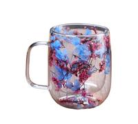 Vasos Térmicos para Bebidas, Mango Transparente de Doble Pared, Tazas de Té Resistentes al Calor con Aislamiento, Elegante Juego de Vasos Transparentes, Estilo Inspirado Botánico, Tazas para Servir pa