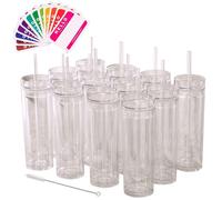 Vasos transparentes delgados STRATA CUPS (paquete de 24) con tapa y popote (a granel) - Vasos acr licos blancos de doble pared de 16 oz con limpi