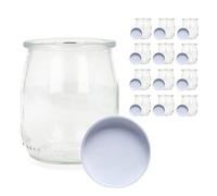 Vasos yogurtera de cristal con tapa pack de 12 botes para yogurtera de 143 Ml tarros para postres recipiente para moulinex, lidl, severin, braum y resto de yogurteras (Tapa Blanca) (143)