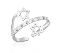 VASSAGO Anillo De Estrella De David Para Mujer Acero Inoxidable Ajustable Circonita C bica Anillos Abiertos Hexagrama Magen Estrella Jud a De David Joyer a De Hanukkah (Plata)