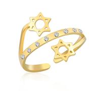 VASSAGO Anillo De Estrella De David Para Mujer Acero Inoxidable Ajustable Circonita C bica Anillos Abiertos Hexagrama Magen Estrella Jud a De David Joyer a De Hanukkah (Oro)