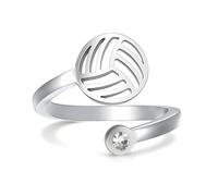 VASSAGO Anillo de Voleibol para Mujeres y hombres Acero Inoxidable Anillos Ajustables de Voleibol Joyer a Deportiva Como Regalo para Jugadora hija Aficionados al Deporte Entrenador o Equipo (Plata)