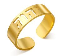 VASSAGO Anillo Judío Hebreo Acero inoxidable Tetragrammaton Jehová Nombre de Dios Anillo Amuleto judío de Hanukkah Joyería religiosa de la bendición de la fe para las mujeres Hombres (Oro)