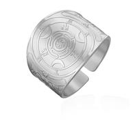 VASSAGO Anillo Rueda de Hécate de acero inoxidable Strophalos Triple Luna Diosa Anillo ajustable Banda abierta Amuleto pagano Wicca Joyería para mujeres y hombres