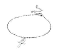 VASSAGO Ankh - Pulsera de cruz para mujer de acero inoxidable místico, cruz egipcia, amuleto de Ankh de cruz copta, joyería de regalo (plateado), acero inoxidable, 0.49*0.82inches, Gema, No es una