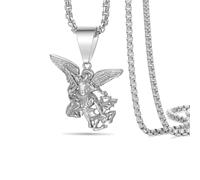 VASSAGO Cadena con Dije de San Miguel para Hombre y Mujer | Medalla amuleto de protección retro de acero inoxidable del Arcángel San Miguel, joyería religiosa católica cristiana regalo
