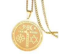 VASSAGO Coexist in Peace - Collar de cruz Yin Yang, collar con estrella Om y luna creciente, collar con rueda y estrella de David, para hombres y mujeres, Acero inoxidable