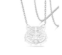 VASSAGO Collar Colgante Animal del Tigre para las Mujeres Collares de Cara de Tigre de Leones de África de Acero Inoxidable lindo Regalo de la Joyería del Encanto Ahuecado Delicado (plata)