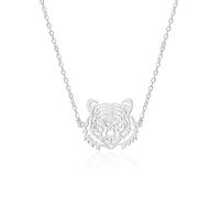 VASSAGO Collar Colgante Animal del Tigre para las Mujeres Collares de Cara de Tigre de Leones de África de Acero Inoxidable lindo Regalo de la Joyería del Encanto Ahuecado Delicado (plata 2)