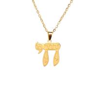 VASSAGO Collar con colgante de chai hebreo judío para hombre y mujer, símbolo Chai de acero inoxidable, cadena árabe - Amuleto religioso, acero inoxidable, No es una piedra preciosa