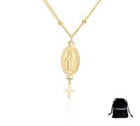 VASSAGO Collar con colgante de cruz de la Virgen María para mujer, delicado acero inoxidable, católico, religioso, regalo de joyería para cristianos católicos, Adjustable, Acero inoxidable, No es una