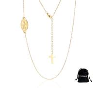 VASSAGO Collar con colgante de cruz de la Virgen María para mujer, delicado acero inoxidable, católico, religioso, regalo de joyería para cristianos católicos, Adjustable, Acero inoxidable, No es una