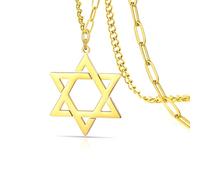 VASSAGO Collar con Colgante de Estrella de David de Salomón de Seis Puntas Talismán de Acero Inoxidable Hexagrama Joyería Judía de Israel para Hombres, ajustable, Acero inoxidable, Sin piedra preciosa