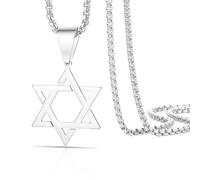 VASSAGO Collar con colgante de estrella de David Salomón de seis puntas de acero inoxidable, hexagrama judío de Israel, joyería para hombre, adjustable, Acero inoxidable, No es una piedra preciosa