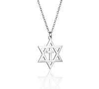 VASSAGO Collar con colgante de estrella de David Salomón de seis puntas talismán de acero inoxidable, hexagrama judío de Israel, joyería para hombres, adjustable, Acero inoxidable, No es una piedra