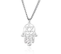 VASSAGO Collar con colgante de mano de Hamsa para hombre, collar de Magen David, collar de mano de Fátima, collar de la mano de Fátima, Islam, árabe, judía, estrella, joyería en forma de palma, Acero